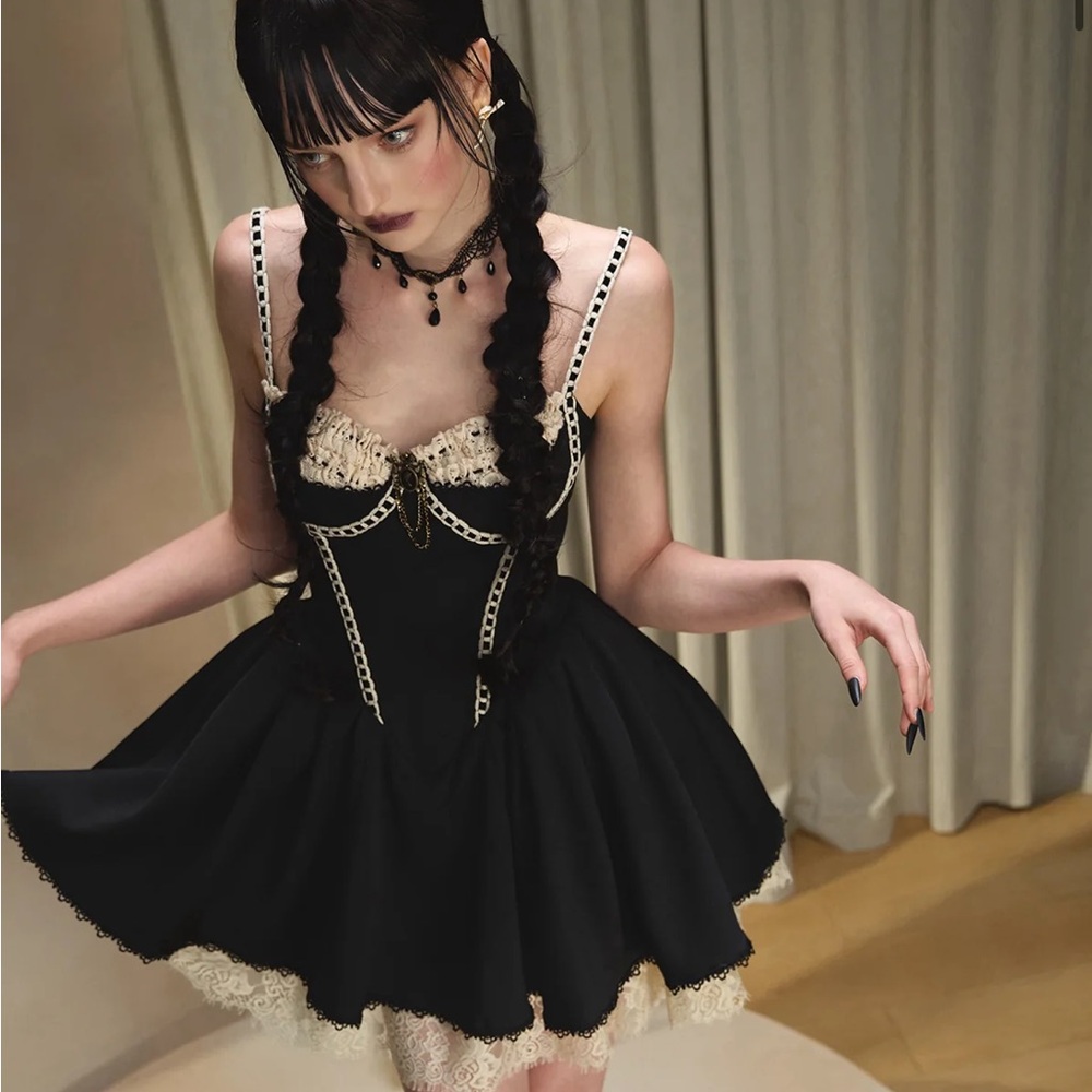 TRADE ONLY Lacemade Kate the Schemer Corset Elegant Black and Cream Dress
